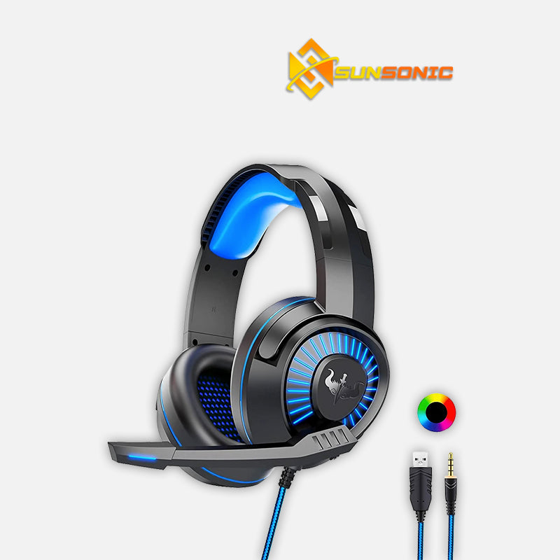 OVLENG GT66 E-Sports Running RGB Backlight Gaming Stereo Surround Sound Lightweight Ergonomic Headphones with USB+ 3.5mm jack and Adjustable Microphone