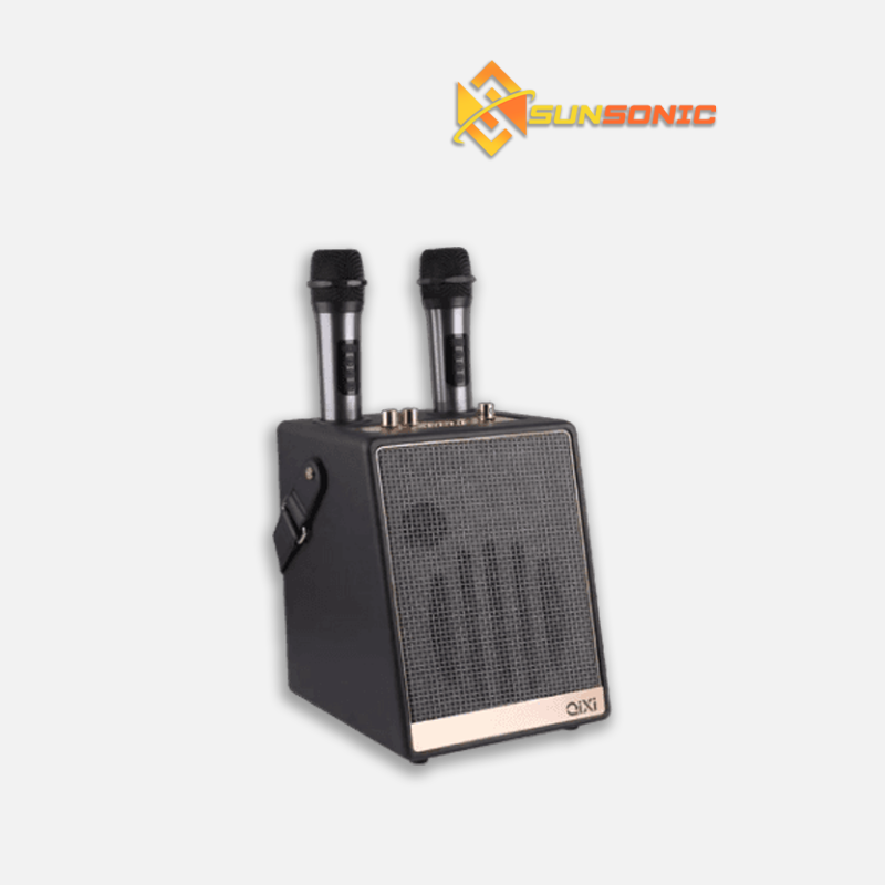 SK-2050 Bluetooth Karaoke Speaker 3D Surround Sound Heavy Bass TF Card, USB, AUX In and FM Radio with Two Wireless Microphone Bluetooth Speaker