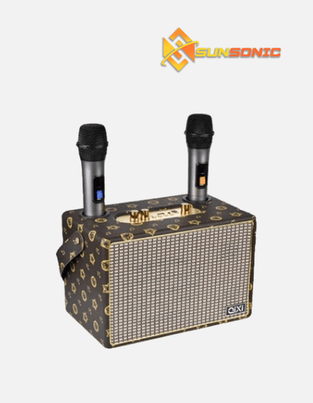 SK-2039 Bluetooth Karaoke Speaker 3D Surround Sound Heavy Bass TF Card, USB, AUX In and FM Radio with Two Wireless Microphone Bluetooth Speaker
