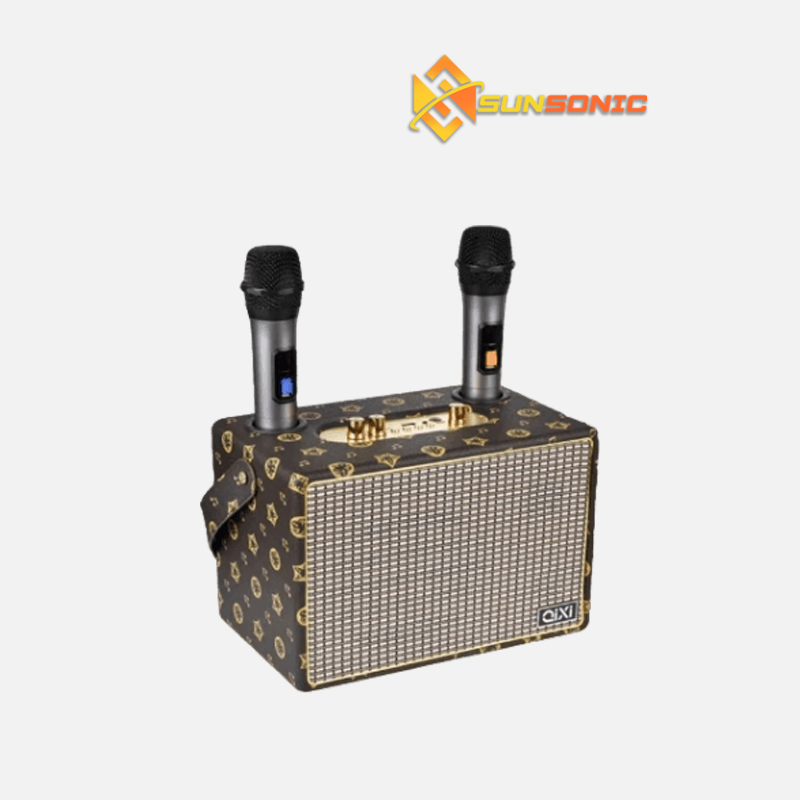 SK-2039 Bluetooth Karaoke Speaker 3D Surround Sound Heavy Bass TF Card, USB, AUX In and FM Radio with Two Wireless Microphone Bluetooth Speaker